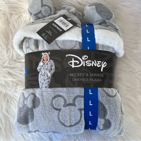 Disney Mickey and Minnie One Piece Pajama Grey Womens Size Large - Picture 1 of 6